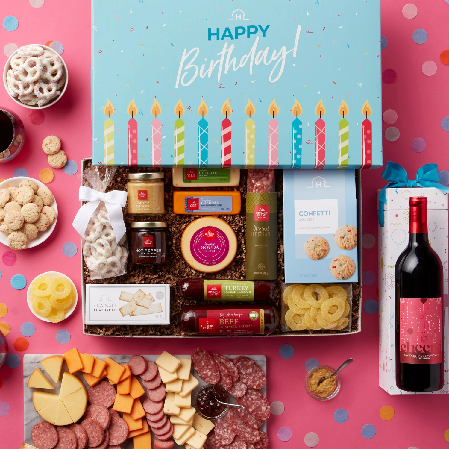 Birthday Charcuterie & Sweets Gift Box With Wine 6 Birthday Charcuterie & Sweets Gift Box With Wine - Image 4