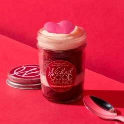Date Night Cupcake 2-Pack & Rosé Gift Set -Hickory Farms Elegant Shop valentines velvet cupcake jar 003583 label red